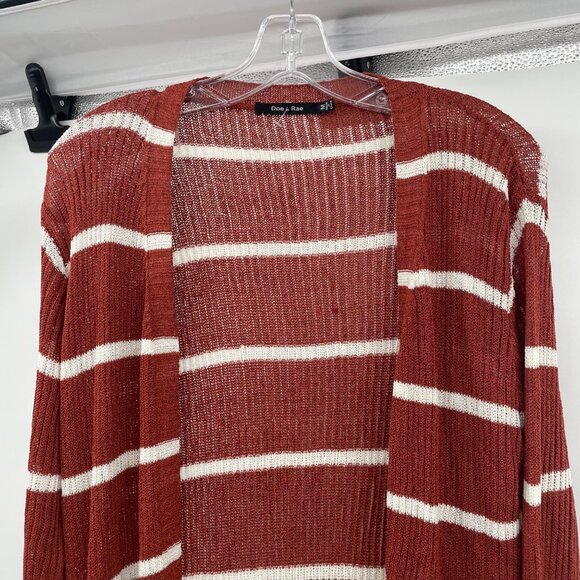 Doe & Rae Striped Open Front Duster Cardigan Cinnamon/White Size Medium - Picture 2 of 9